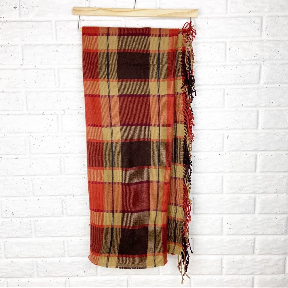 Pottery Barn Plaid Throw Blanket in Red, Orange, Brown